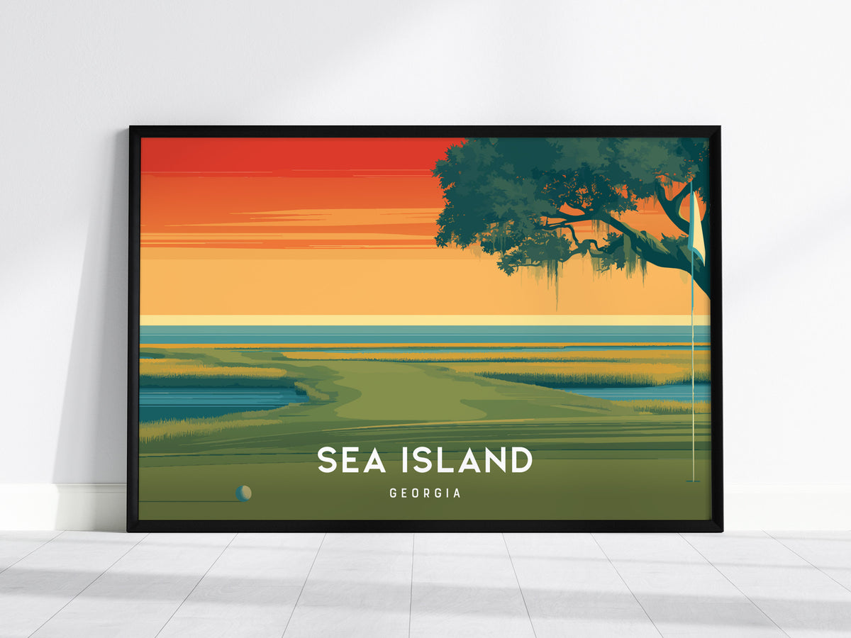 Sea Island, Georgia Landscape Poster | Links Poster & Golfer Gift Coastal Wall Art — framed wall art, 24x36 in