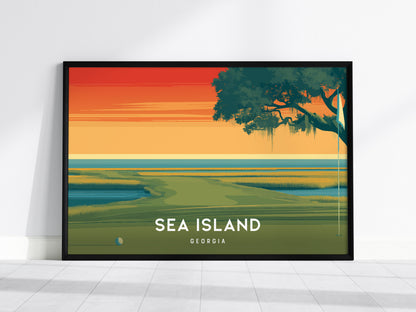 Sea Island, Georgia Landscape Poster | Links Poster & Golfer Gift Coastal Wall Art — framed wall art, 24x36 in