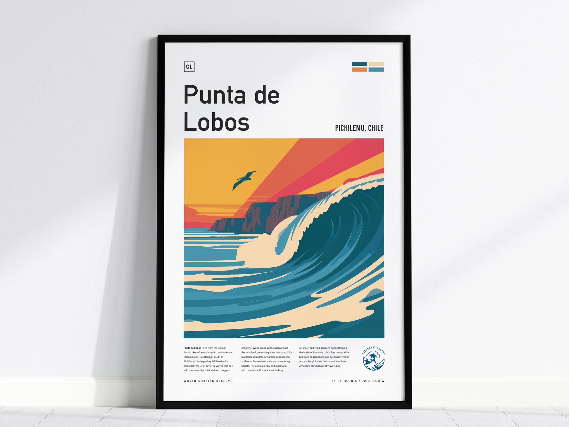 Punta de Lobos, Chile Poster | Dramatic Cliffs & Surf Wall Art — framed wall art, 24x36 in