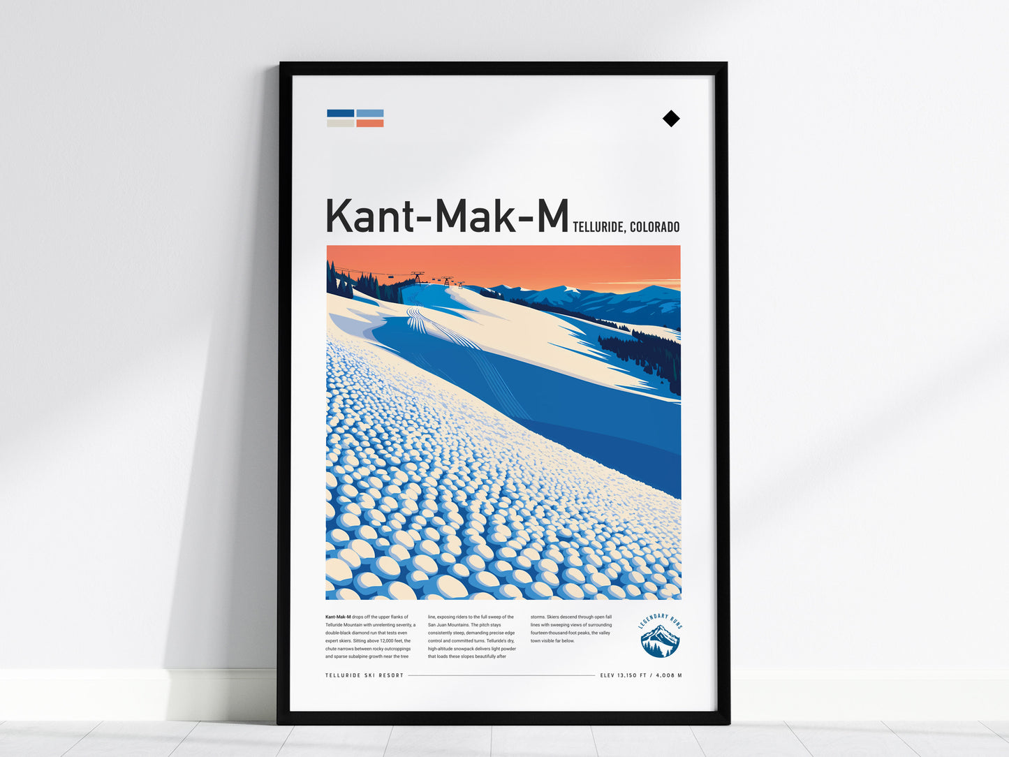 Kant-Mak-M, Telluride Poster | Alpine Ski Run Mountain Wall Art — framed wall art, 24x36 in