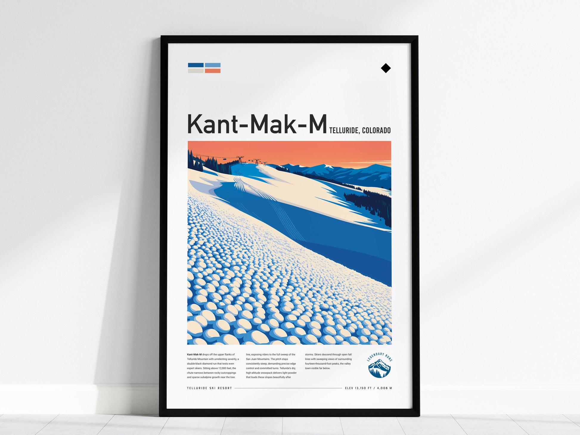 Kant-Mak-M, Telluride Poster | Alpine Ski Run Mountain Wall Art — framed wall art, 24x36 in