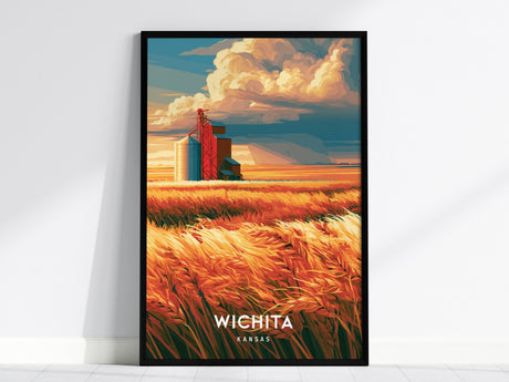 Wichita, Kansas Poster | Great Plains Skyline Destination Print Wall Art — framed wall art, 24x36 in