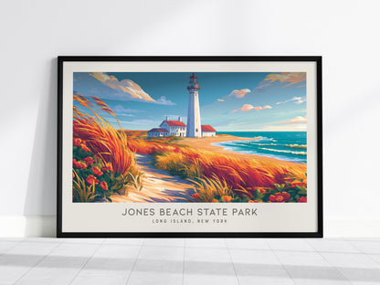 Jones Beach State Park Landscape Matte Border Poster | Long Island, New York Travel Wall Art — framed wall art, 24x36 in