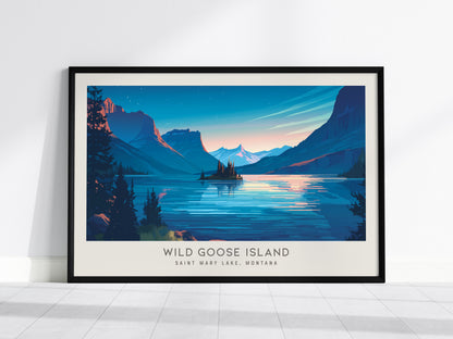 Wild Goose Island Landscape Matte Border Poster | Saint Mary Lake, Montana Destination Print — framed wall art, 24x36 in