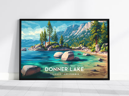 Donner Lake Landscape Poster | Truckee, California Vacation Wall Art — framed wall art, 24x36 in