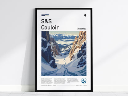 S&S Couloir, Jackson Hole Poster | Steep Chute Alpine Print Wall Art — framed wall art, 24x36 in