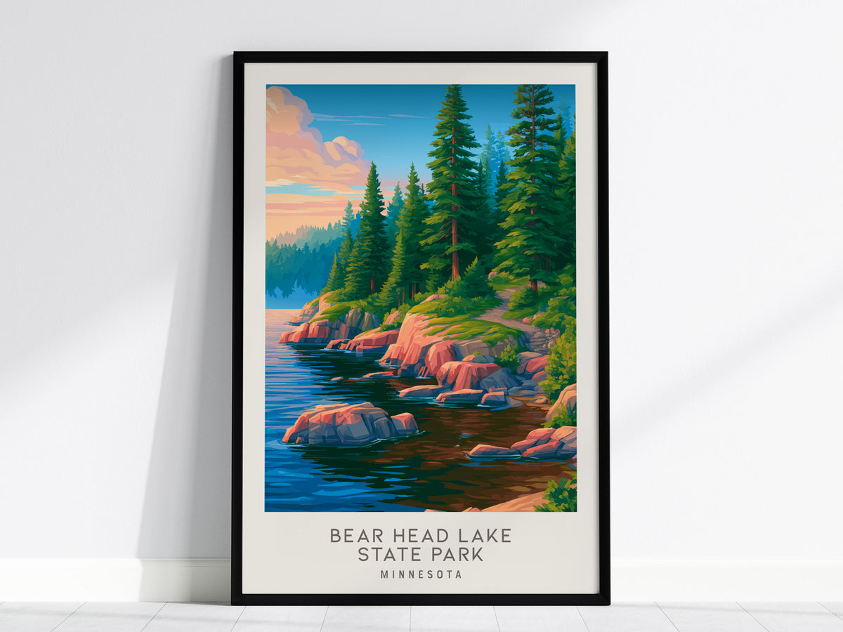 Bear Head Lake State Park Matte Border Poster | Minnesota Destination Print Travel Wall Art — framed wall art, 24x36 in