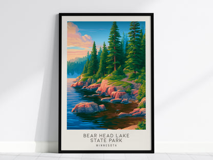 Bear Head Lake State Park Matte Border Poster | Minnesota Destination Print Travel Wall Art — framed wall art, 24x36 in