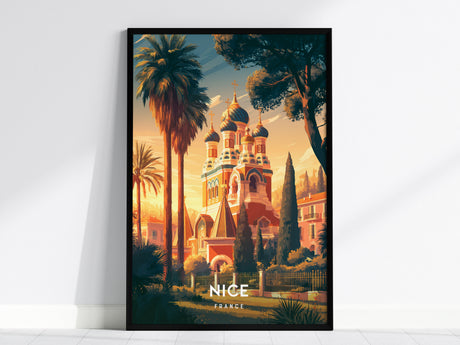 Nice, France Poster | Mediterranean Riviera Coastal Beach Decor Wall Art — framed wall art, 24x36 in