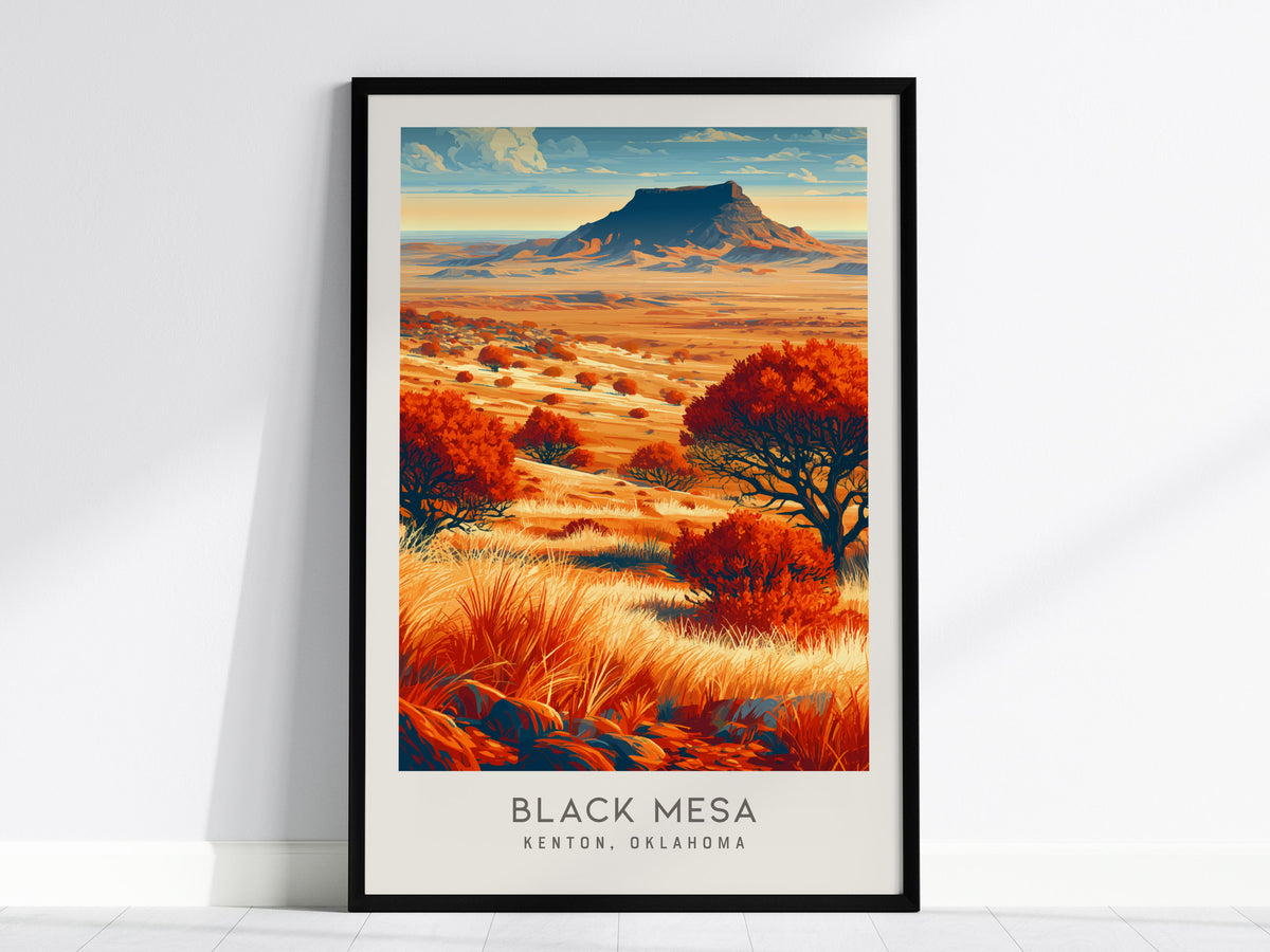 Black Mesa Matte Border Poster | Kenton, Oklahoma Destination Print Travel Wall Art — framed wall art, 24x36 in