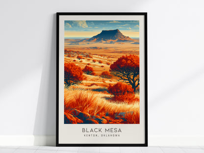 Black Mesa Matte Border Poster | Kenton, Oklahoma Destination Print Travel Wall Art — framed wall art, 24x36 in