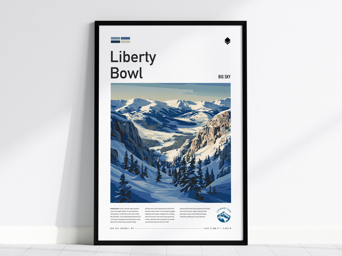 Liberty Bowl, Big Sky Poster | Alpine Print Ski Lodge Decor Wall Art — framed wall art, 24x36 in