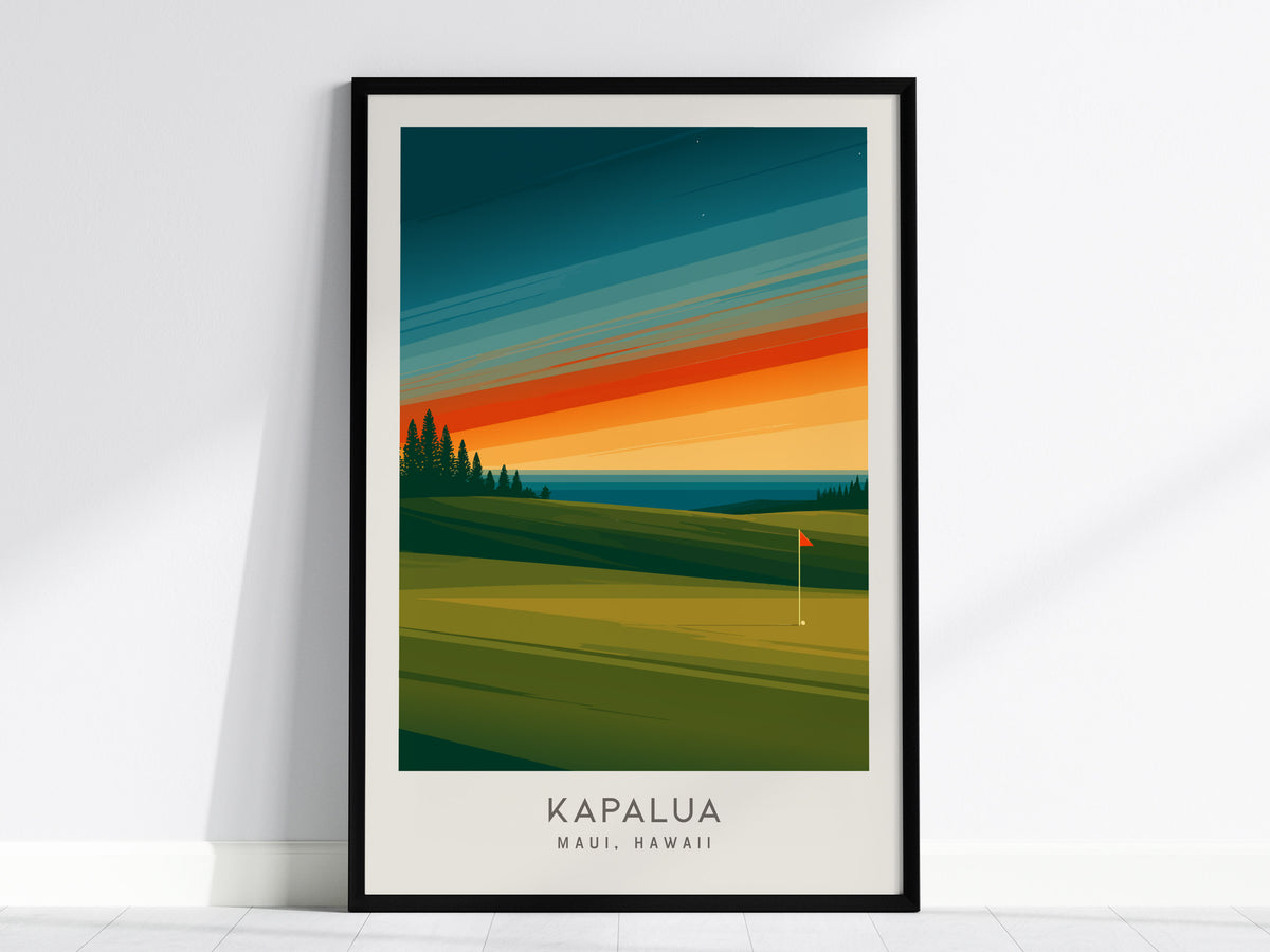 Kapalua Matte Border Poster | Maui, Hawaii Golf Course Print Travel Wall Art — framed wall art, 24x36 in