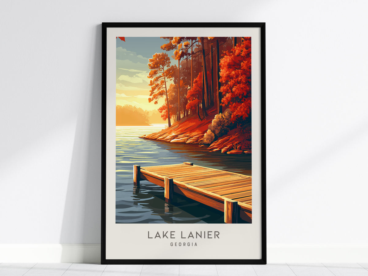 Lake Lanier Matte Border Poster | Georgia Destination Print Travel Wall Art — framed wall art, 24x36 in