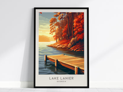 Lake Lanier Matte Border Poster | Georgia Destination Print Travel Wall Art — framed wall art, 24x36 in