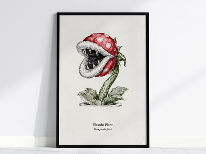 Piranha Plant Poster | Flora Piranha Ferox Pen and Ink Print | Vintage Scientific Illustration Wall Art — framed wall art, 24
