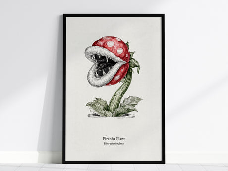 Piranha Plant Poster | Flora Piranha Ferox Pen and Ink Print | Vintage Scientific Illustration Wall Art — framed wall art, 24