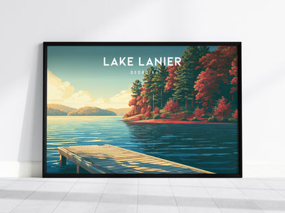 Lake Lanier, Georgia Landscape Poster | Scenic Lake House Beach House Decor Wall Art — framed wall art, 24x36 in