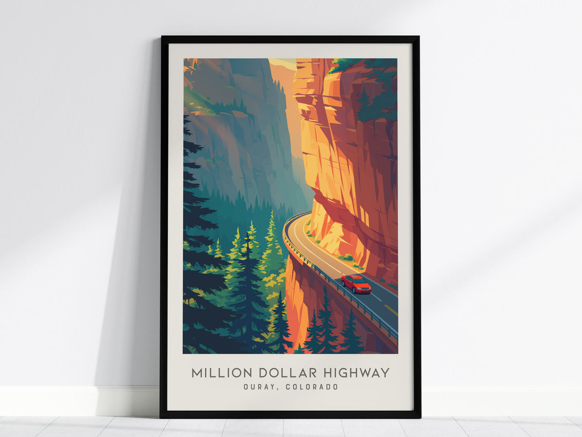 Million Dollar Highway Matte Border Poster | Ouray, Colorado Destination Print — framed wall art, 24x36 in