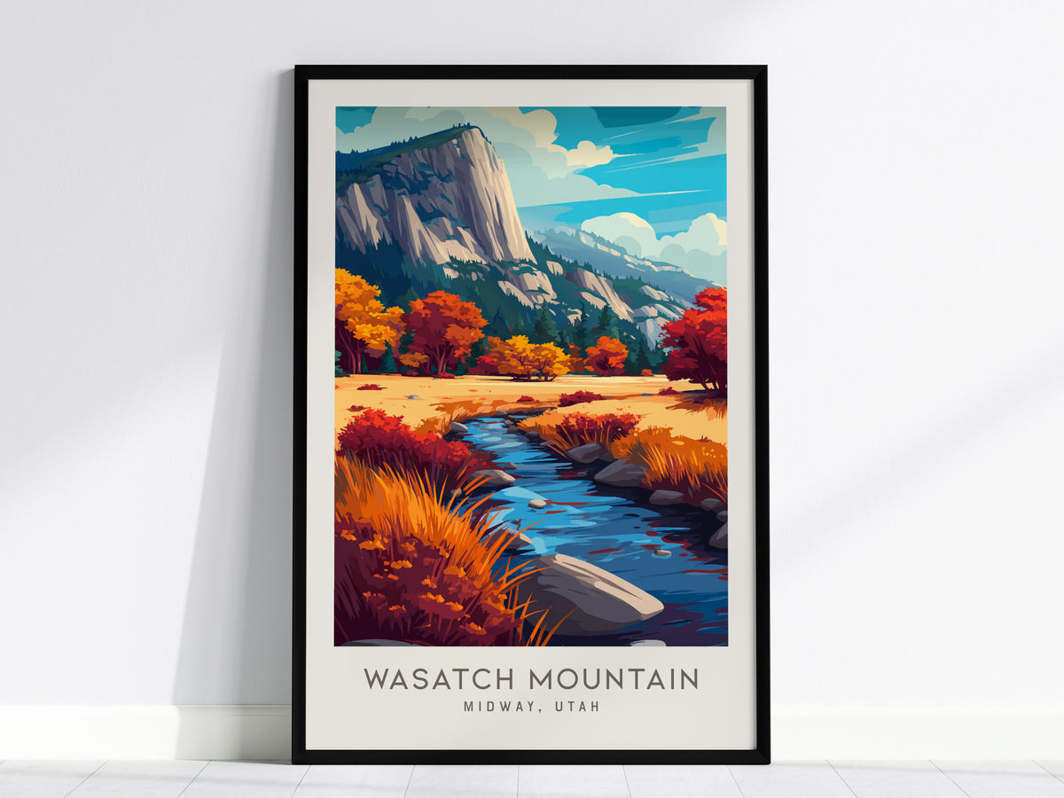 Wasatch Mountain Matte Border Poster | Midway, Utah Travel Wall Art — framed wall art, 24x36 in