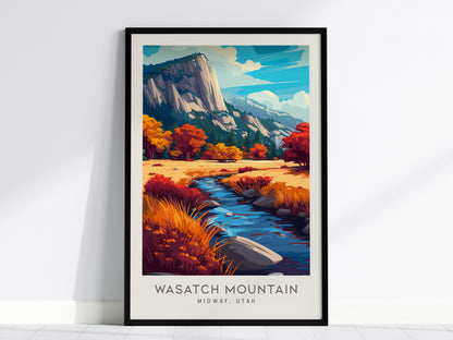 Wasatch Mountain Matte Border Poster | Midway, Utah Travel Wall Art — framed wall art, 24x36 in