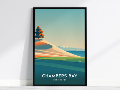 Chambers Bay, Washington Poster | Links Poster & Golfer Gift Wall Art — framed wall art, 24x36 in