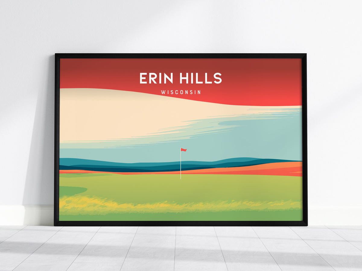 Erin Hills, Wisconsin Landscape Poster | Golfer Gift Country Club Decor Wall Art — framed wall art, 24x36 in