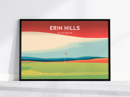 Erin Hills, Wisconsin Landscape Poster | Golfer Gift Country Club Decor Wall Art — framed wall art, 24x36 in