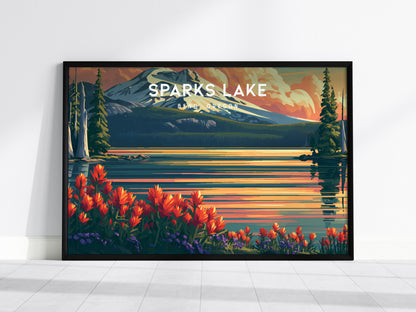 Sparks Lake Landscape Poster | Bend, Oregon Alpine Lake Framed or Unframed Travel Wall Art — framed wall art, 24x36 in