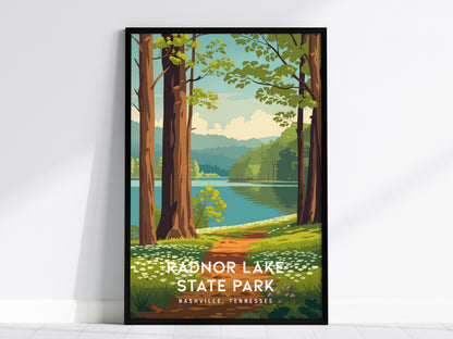 Radnor Lake State Park, Nashville, Tennessee Poster | Woodland Lake Serenity Travel Wall Art — framed wall art, 24x36 in