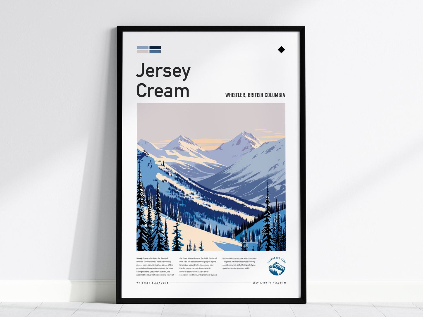 Jersey Cream, Whistler, British Columbia Poster | Alpine Print Ski Lodge Decor Wall Art — framed wall art, 24x36 in