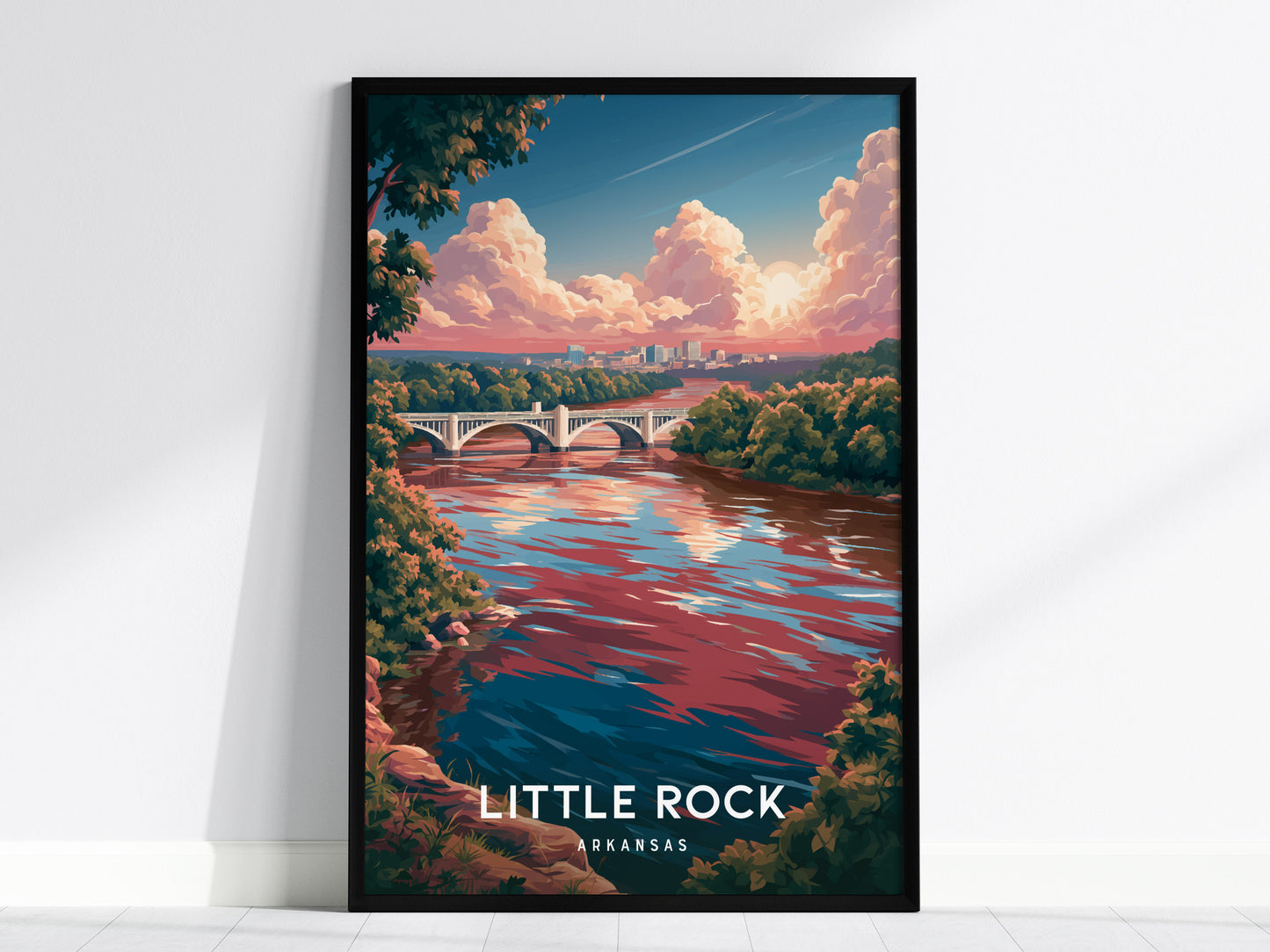 Little Rock, Arkansas Poster | River City Skyline Destination Print Wall Art — framed wall art, 24x36 in