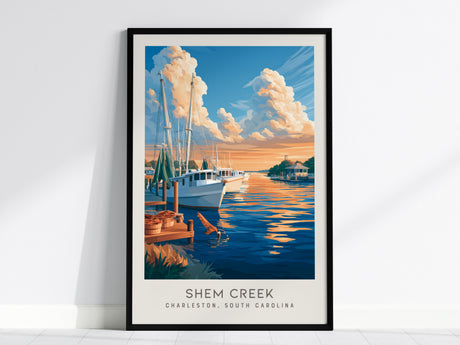 Shem Creek Matte Border Poster | Charleston, South Carolina Coastal Beach Decor — framed wall art, 24x36 in