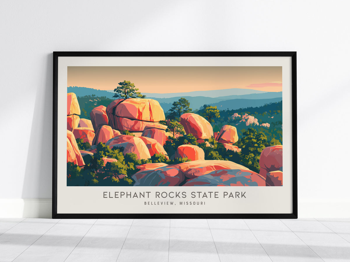 Elephant Rocks State Park Landscape Matte Border Poster | Belleview, Missouri Vacation Wall Art — framed wall art, 24x36 in