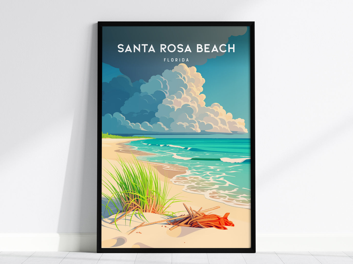 Santa Rosa Beach, Florida Poster | Sugar-White Sands & Dunes Wall Art — framed wall art, 24x36 in