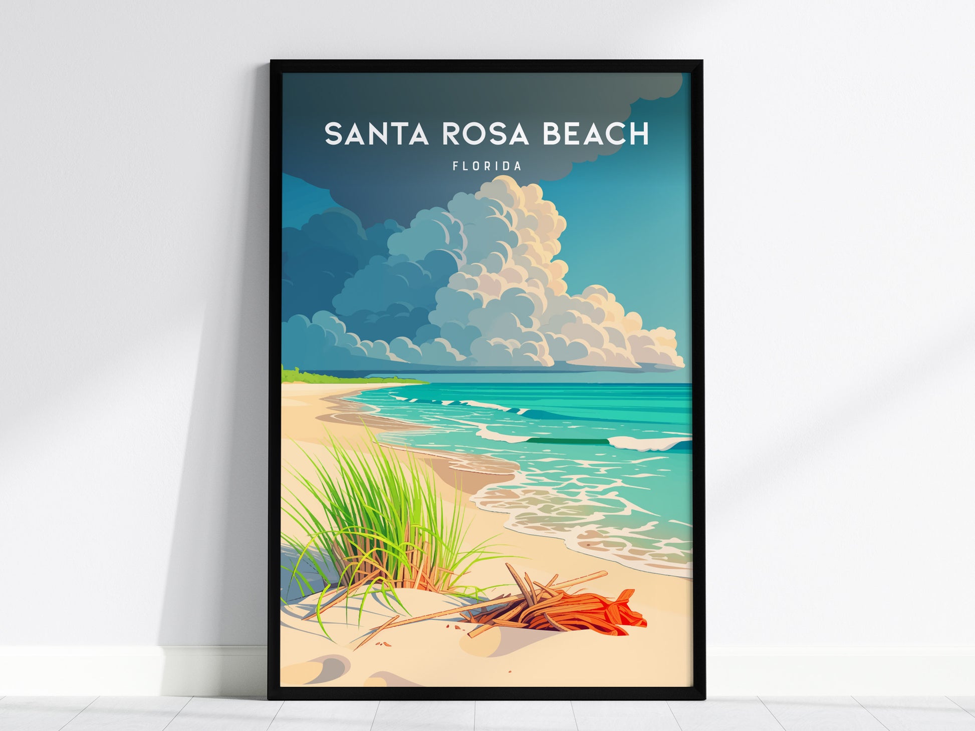 Santa Rosa Beach, Florida Poster | Sugar-White Sands & Dunes Wall Art — framed wall art, 24x36 in