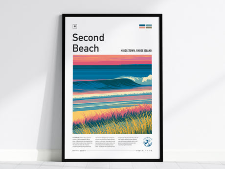 Second Beach, Middletown, Rhode Island Poster | Surf Wall Art & Beach House Decor — framed wall art, 24x36 in