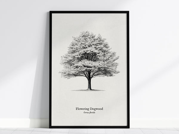 Flowering Dogwood Poster | Vintage Cornus florida Botanical Illustration Wall Art — framed wall art, 24x36 in