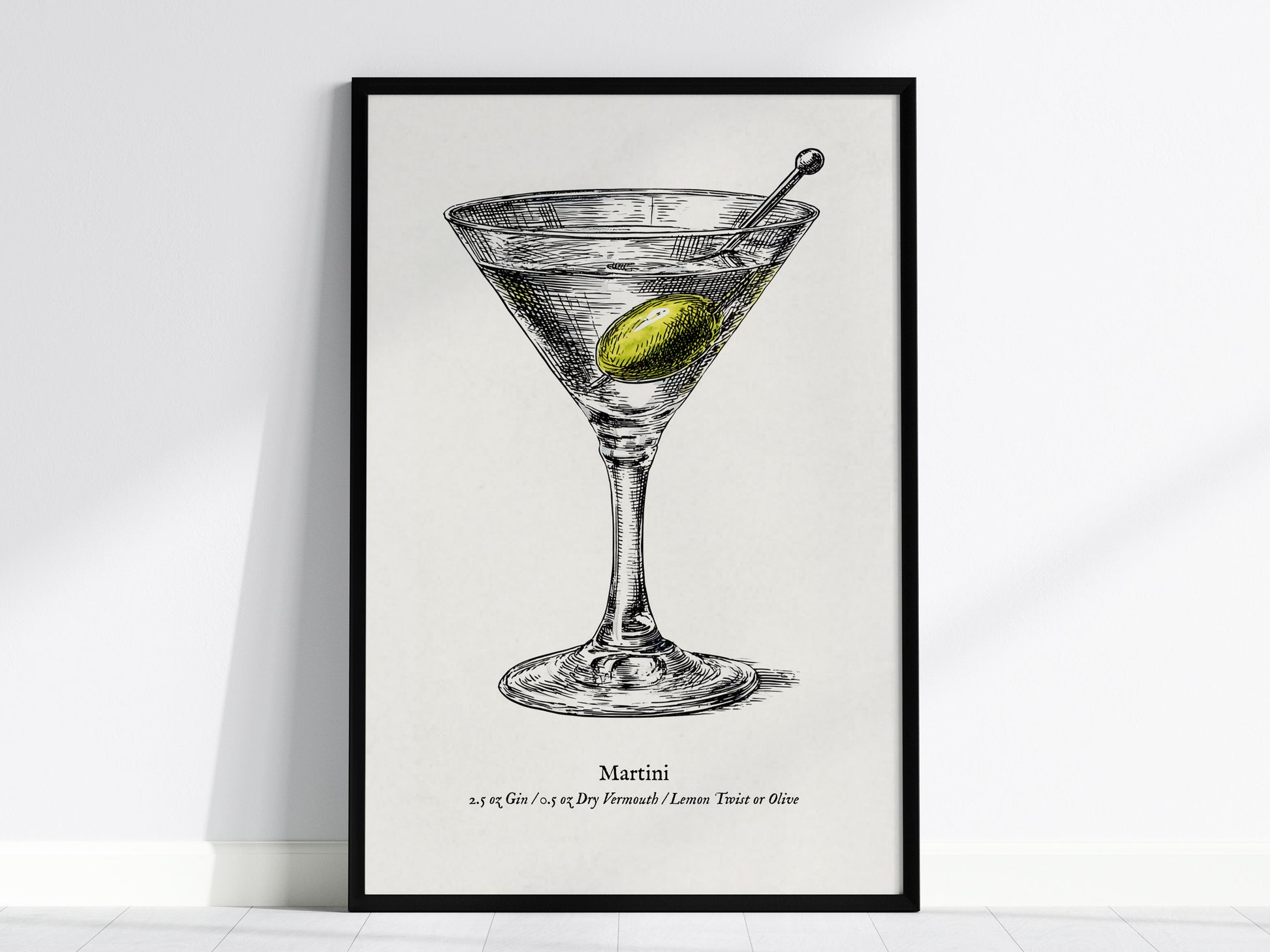 Martini Poster | Vintage Cocktail Scientific Illustration Wall Art — framed wall art, 24x36 in