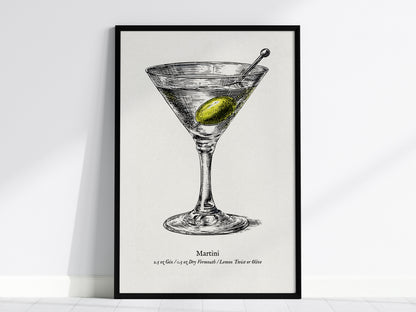 Martini Poster | Vintage Cocktail Scientific Illustration Wall Art — framed wall art, 24x36 in