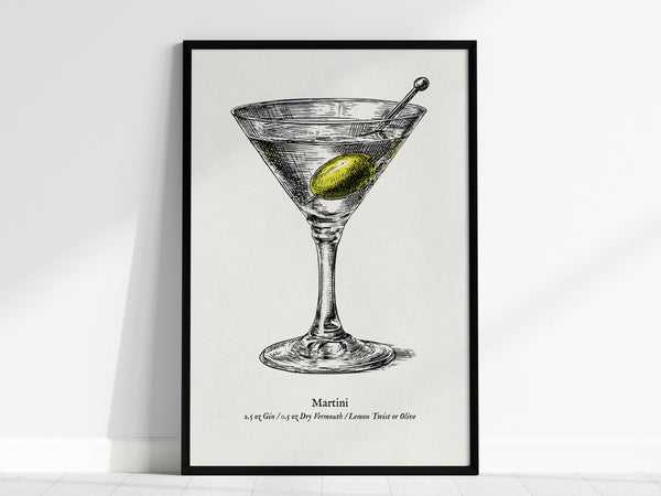Martini Poster | Vintage Cocktail Scientific Illustration Wall Art — framed wall art, 24x36 in