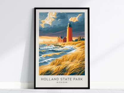Holland State Park Matte Border Poster | Michigan Travel Wall Art — framed wall art, 24x36 in