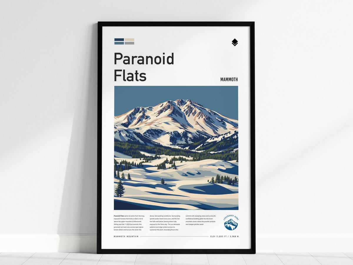 Paranoid Flats, Mammoth Poster | Ski Lodge Decor Mountain Wall Art — framed wall art, 24x36 in