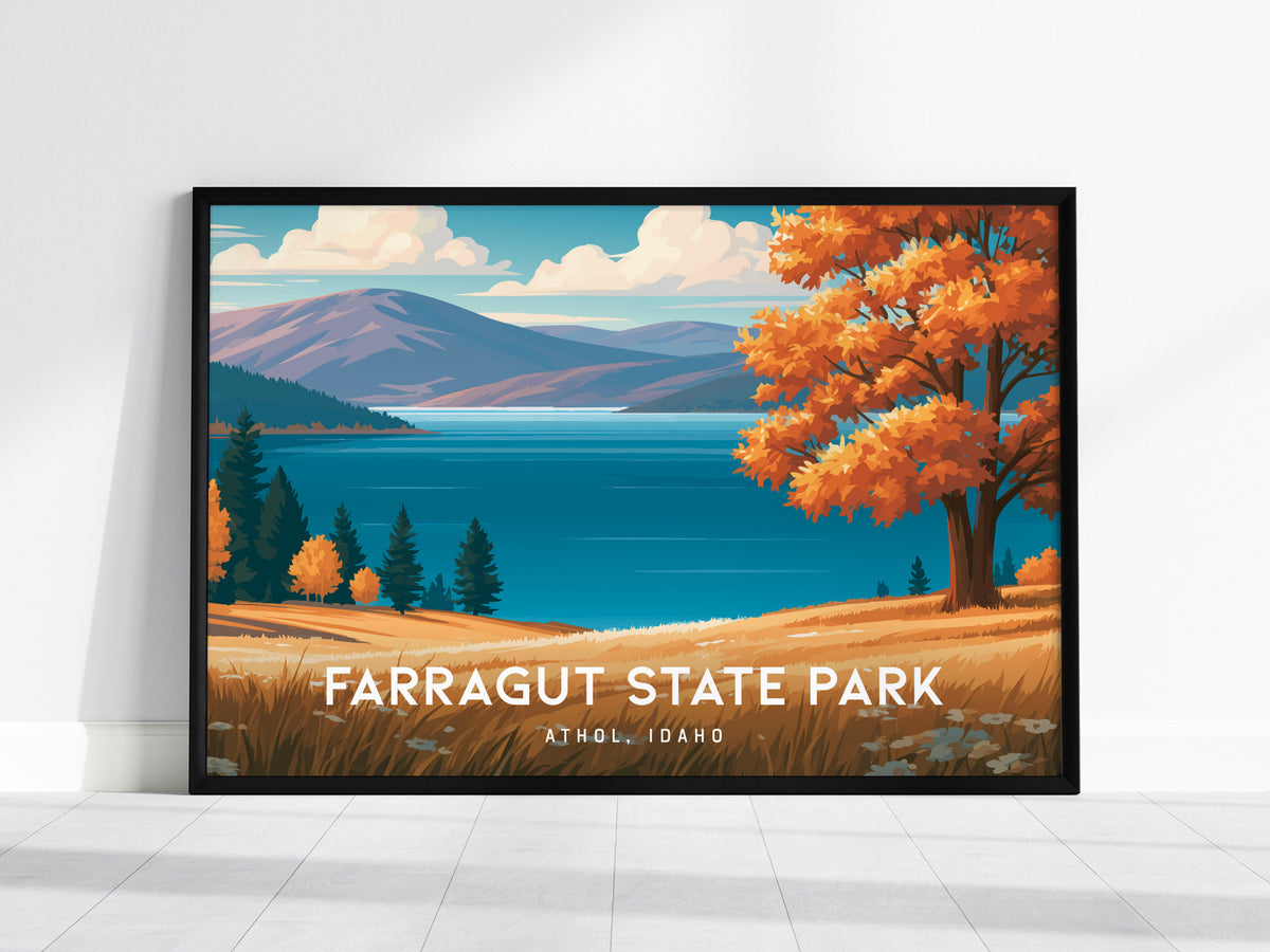 Farragut State Park Landscape Poster | Athol, Idaho Lakeside Pine Forest Framed or Unframed Wall Art — framed wall art, 24x36