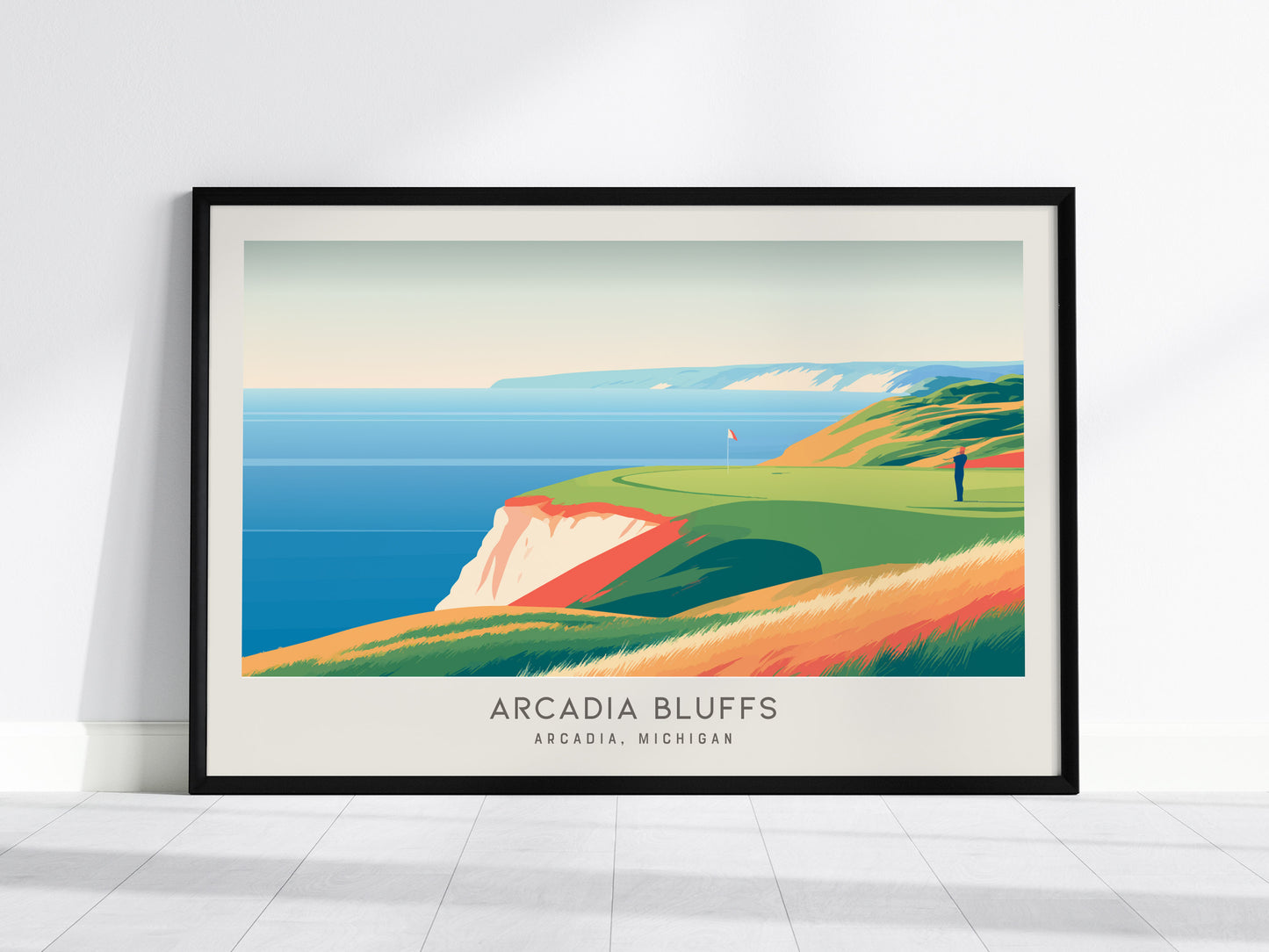 Arcadia Bluffs Landscape Matte Border Poster | Golf Wall Art Arcadia, Michigan Framed or Unframed — framed wall art, 24x36 in