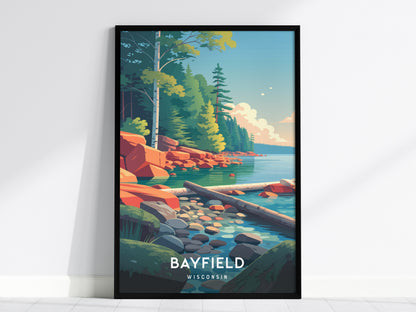 Bayfield, Wisconsin Poster | Lakeside Harbor & Sailboat Travel Wall Art — framed wall art, 24x36 in