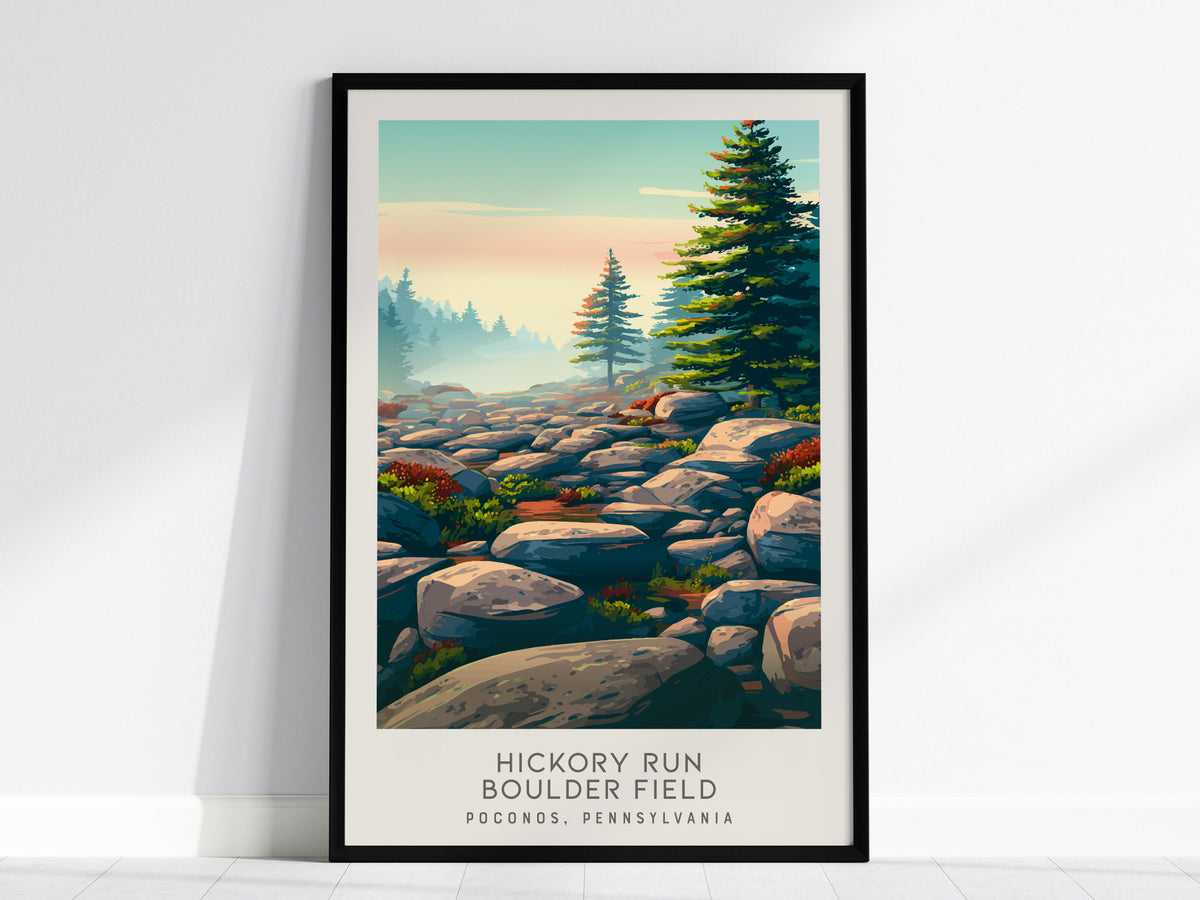 Hickory Run Boulder Field Matte Border Poster | Poconos, Pennsylvania Travel Wall Art — framed wall art, 24x36 in