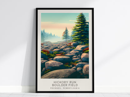 Hickory Run Boulder Field Matte Border Poster | Poconos, Pennsylvania Travel Wall Art — framed wall art, 24x36 in