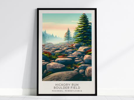 Hickory Run Boulder Field Matte Border Poster | Poconos, Pennsylvania Travel Wall Art — framed wall art, 24x36 in