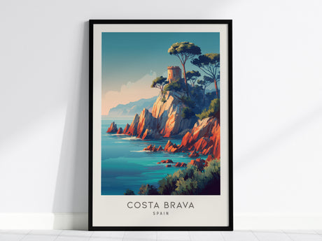 Costa Brava Matte Border Poster | Spain Coastal Beach Decor Travel Wall Art — framed wall art, 24x36 in